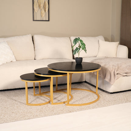 Salontafel rond 3delig goud MDF Kiki