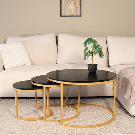 Salontafel rond 3delig goud MDF Kiki