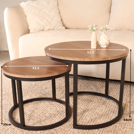 Salontafel rond 2delig bruin MDF Rutger