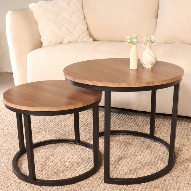 Salontafel rond 2delig bruin MDF Rutger