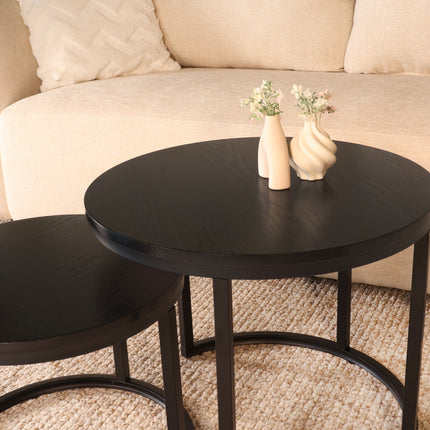 Salontafel rond 2delig zwart MDF Rutger