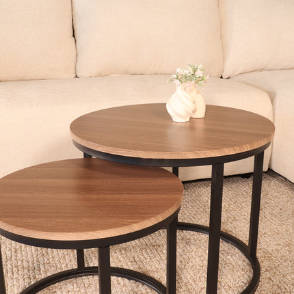 Salontafel rond 2delig bruin MDF Rutger
