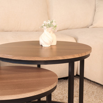 Salontafel rond 2delig bruin MDF Rutger