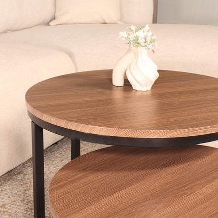 Salontafel rond 2delig bruin MDF Rutger