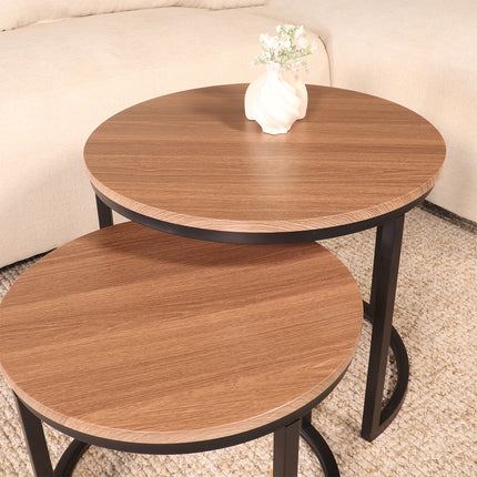 Salontafel rond 2delig bruin MDF Rutger
