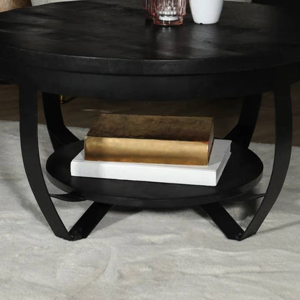 Salontafel rond mangohout zwart side table industrieel duurzaam massief hout mango bijzettafel