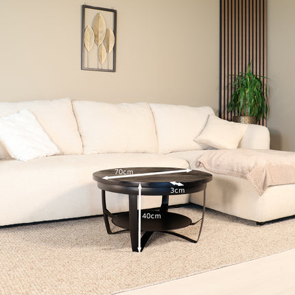 Salontafel rond zwart mangohout 70cm Sandy