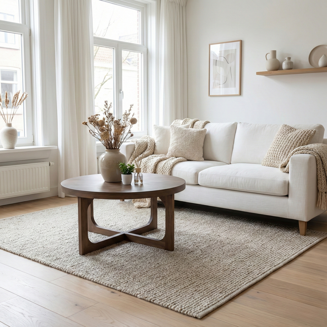 Salontafel Japandi rond 80cm walnoot mangohout Bram