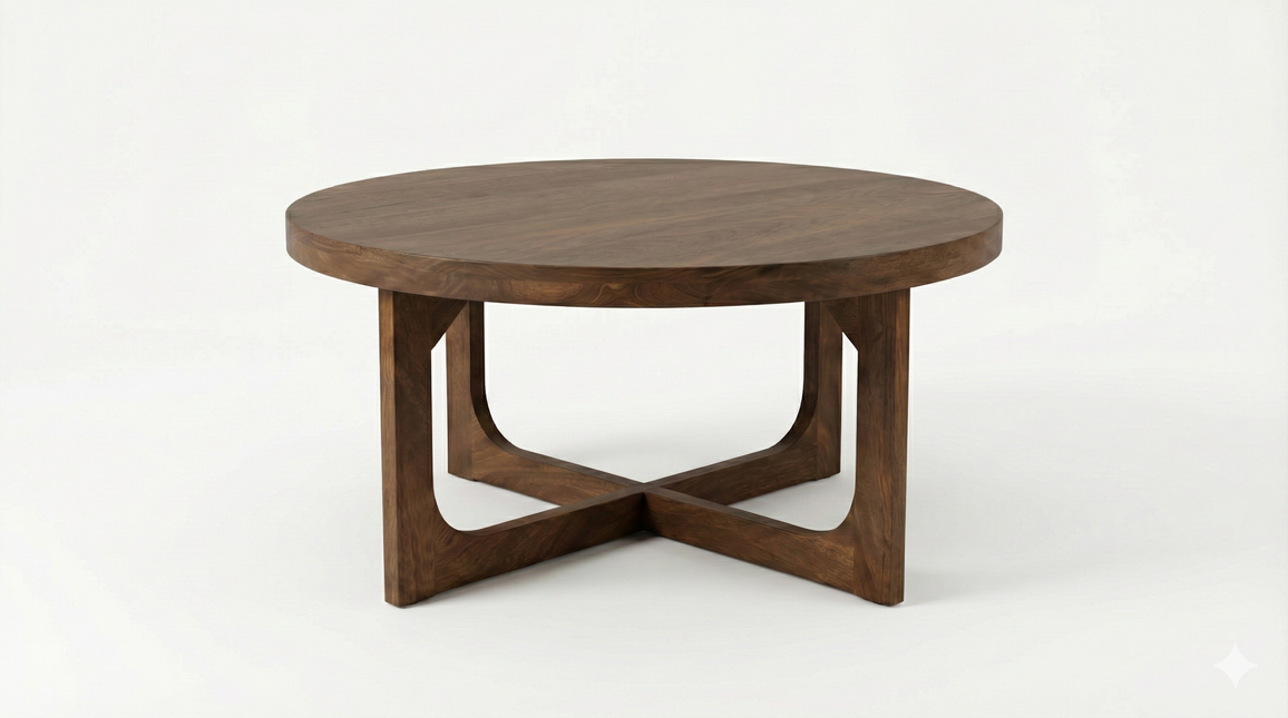 Salontafel Japandi rond 80cm bruin walnoot mangohout Bram