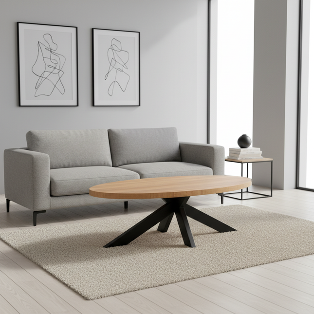 Salontafel ovaal lichtbruin melamine 130cm Denzel