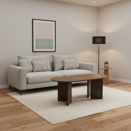 Salontafel Japandi ovaal bruin melamine 120cm Hano