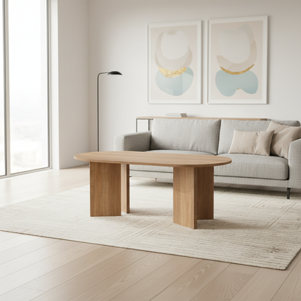 Salontafel Japandi ovaal lichtbruin melamine 120cm Hano