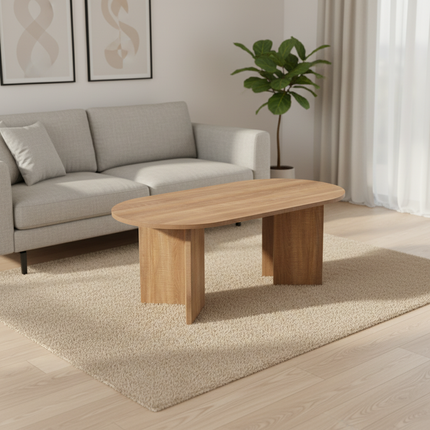 Salontafel Japandi ovaal lichtbruin melamine 120cm Hano