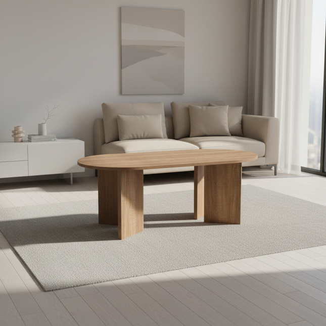 Salontafel Japandi ovaal lichtbruin melamine 120cm Hano