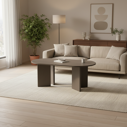 Salontafel Japandi ovaal walnoot melamine 120cm Hano