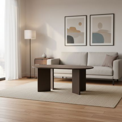 Salontafel Japandi ovaal walnoot melamine 120cm Hano