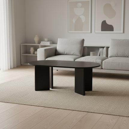 Salontafel Japandi ovaal zwart melamine 120cm Hano