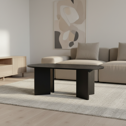 Salontafel Japandi ovaal zwart melamine 120cm Hano