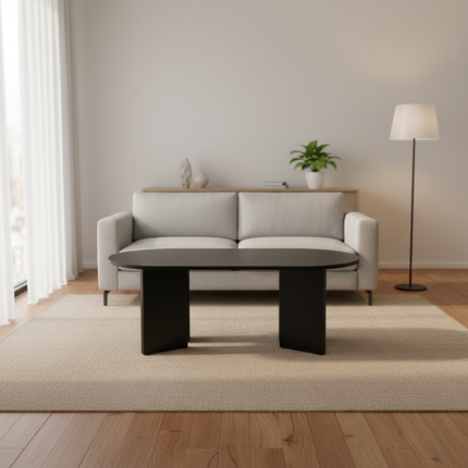 Salontafel Japandi ovaal zwart melamine 120cm Hano