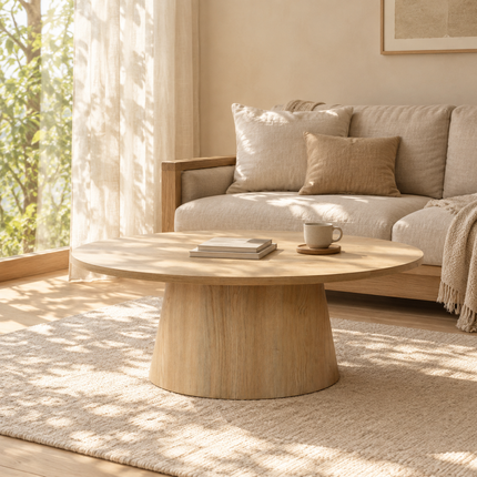Salontafel Japandi ovaal lichtbruin MDF 120cm Saga