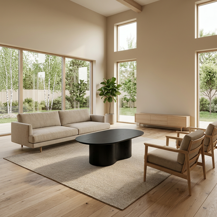 Salontafel Japandi ovaal zwart MDF 120cm Rumi