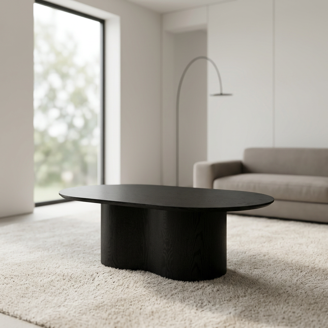Salontafel Japandi ovaal zwart MDF 120cm Rumi