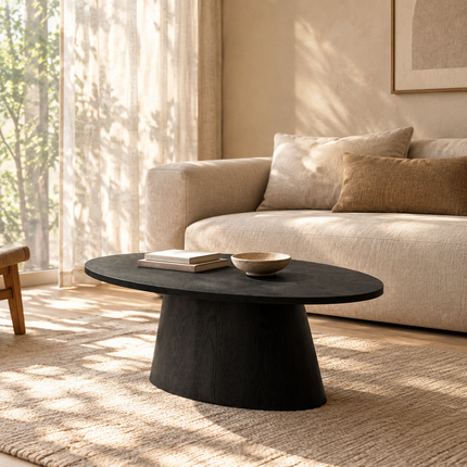 Salontafel Japandi ovaal zwart MDF 120cm Saga