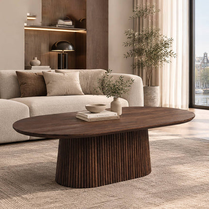 Salontafel Japandi ovaal walnoot mangohout 120cm Aura
