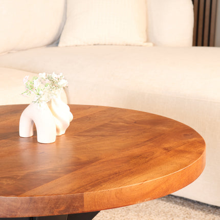 Tweedekans model: Salontafel rond bruin mangohout 70cm Jesse