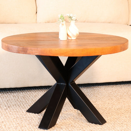 Tweedekans model: Salontafel rond bruin mangohout 70cm Jesse