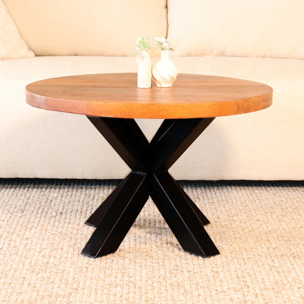 Tweedekans model: Salontafel rond bruin mangohout 70cm Jesse