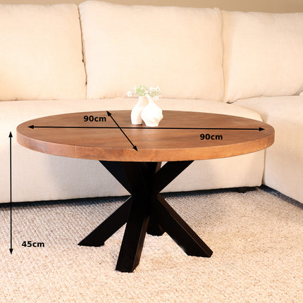 Salontafel rond bruin mangohout 90cm Jesse