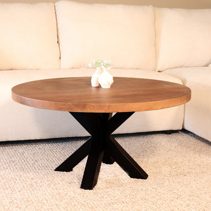 Salontafel rond bruin mangohout 90cm Jesse