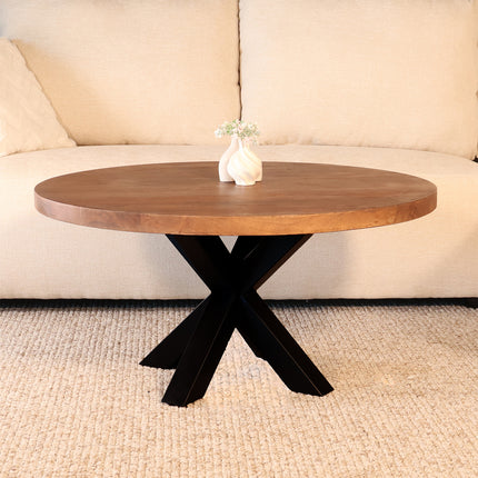 Salontafel rond bruin mangohout 90cm Jesse