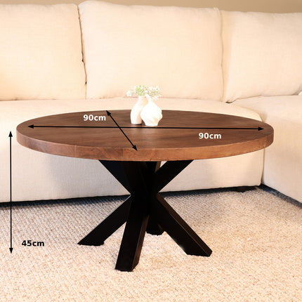 Salontafel rond walnoot mangohout 90cm Jesse