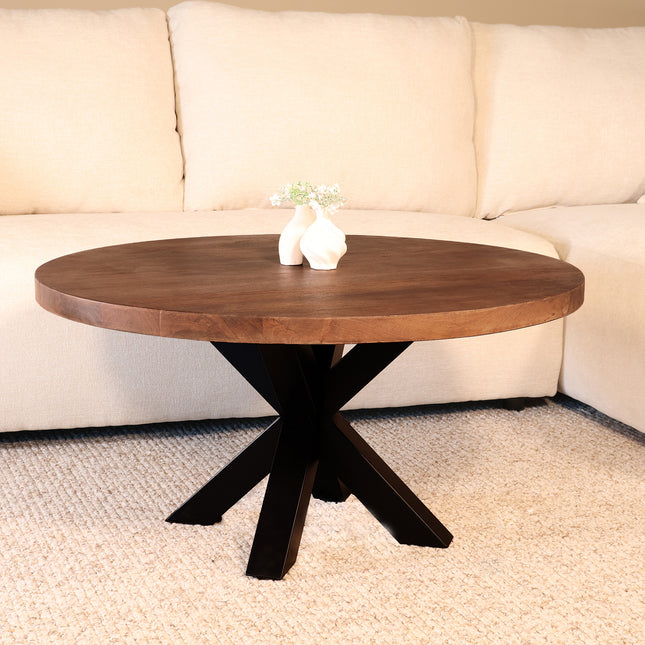 Salontafel rond walnoot mangohout 90cm Jesse