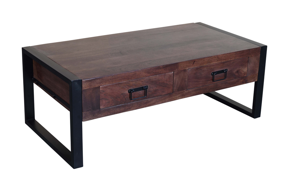 Salontafel rechthoekig met lades walnoot bruin mangohout 120cm Kai