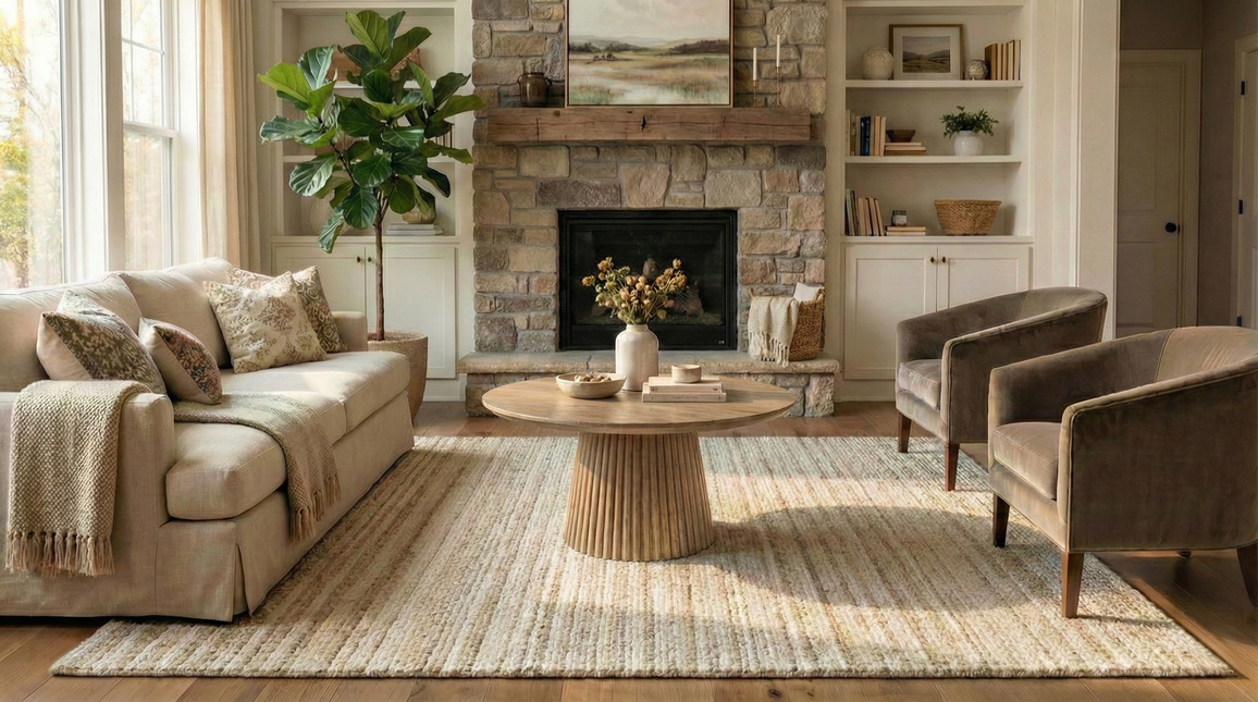 Salontafel Japandi rond lichtbruin mangohout 80cm Kimi