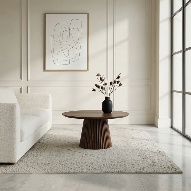 Salontafel Japandi rond walnoot mangohout 80cm Kimi