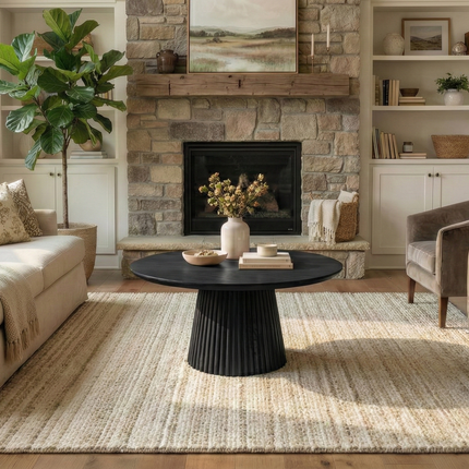 Salontafel Japandi rond zwart mangohout 80cm Kimi