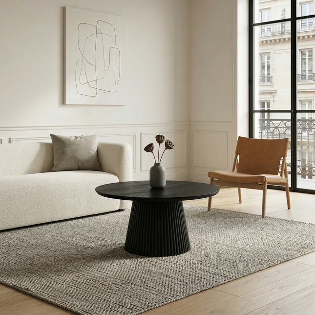 Salontafel Japandi rond zwart mangohout 80cm Kimi