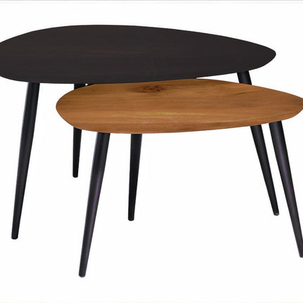 Salontafel organisch 2delig bruin en zwart mangohout Leyla