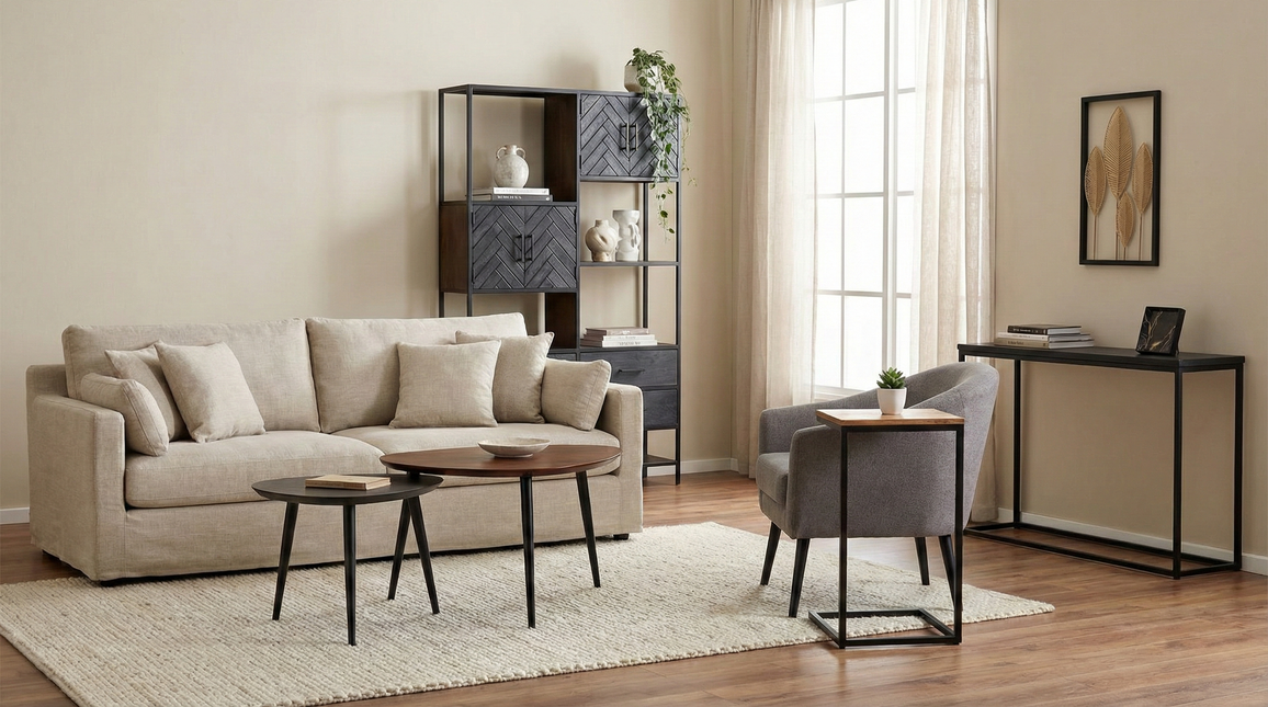 Salontafel organisch 2delig bruin en zwart mangohout Leyla