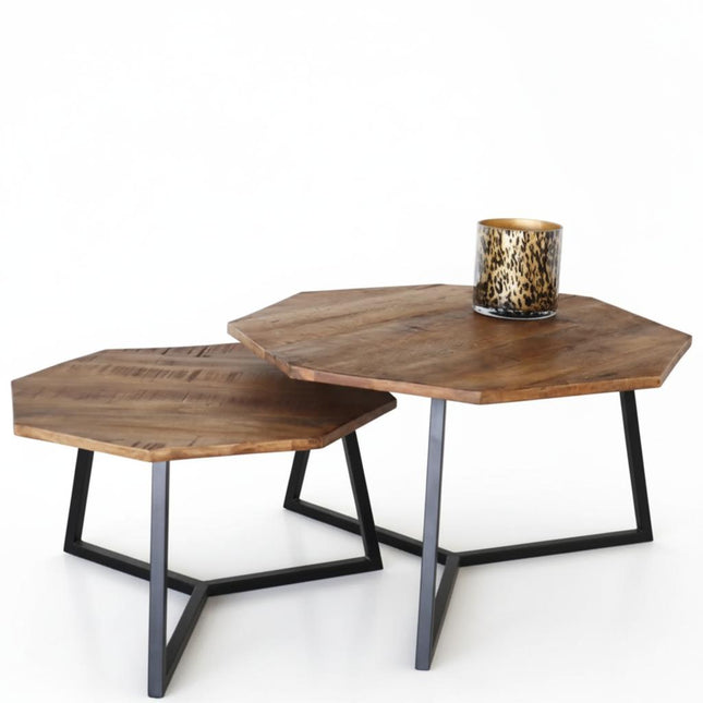 Salontafel octagon 2delig bruin mangohout Loes