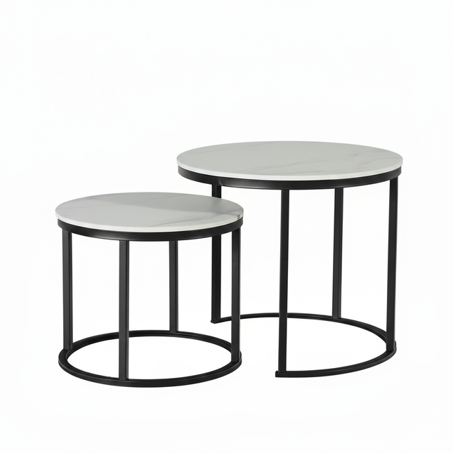 Salontafel marmerlook rond 2delig wit steen Lotte