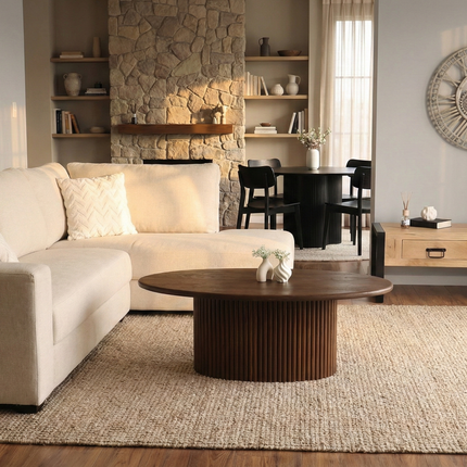 Salontafel Japandi ovaal walnoot mangohout 120cm Moki