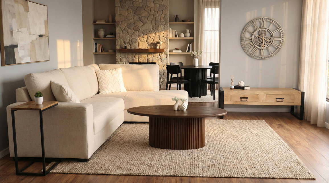 Salontafel Japandi ovaal walnoot mangohout 120cm Moki