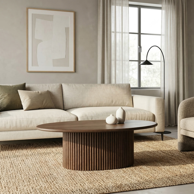 Salontafel Japandi ovaal walnoot mangohout 120cm Moki