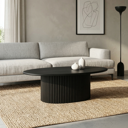 Salontafel Japandi ovaal zwart mangohout 120cm Moki