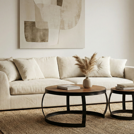 Salontafel rond 2delig bruin mangohout Nuno